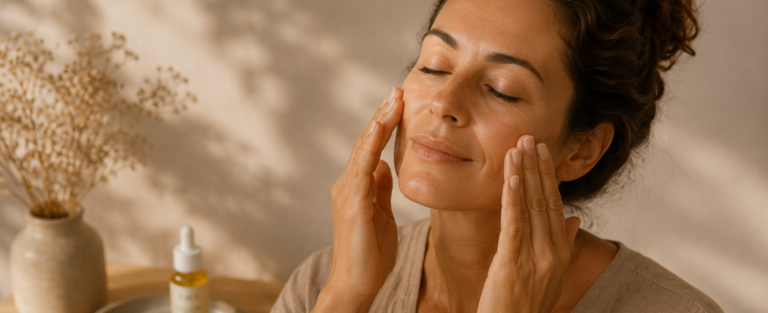 Aceite facial con CBD y aceites botánicos para rutina nocturna de cuidado facial